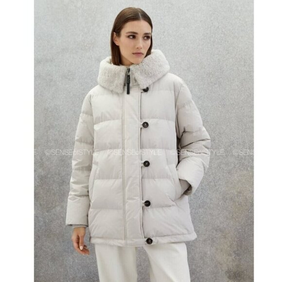 Brunello Cucinelli Jackets & Blazers - Brunello Cucinelli Women's Puffer Jacket with Fur Collar Monili trim size S 40